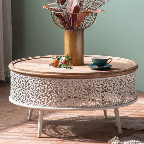Traditional French Pattern Mesh Cylinder Pine Iron Side Table 1 - Tier For Living Room - Image 17