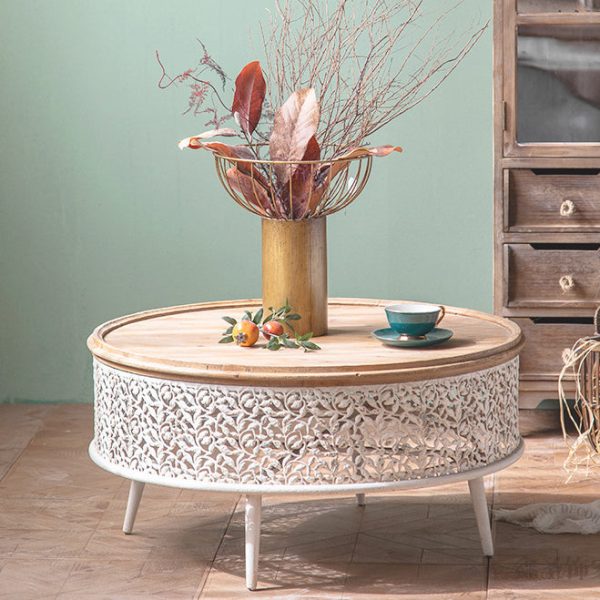 Traditional French Pattern Mesh Cylinder Pine Iron Side Table 1 - Tier For Living Room - Image 15