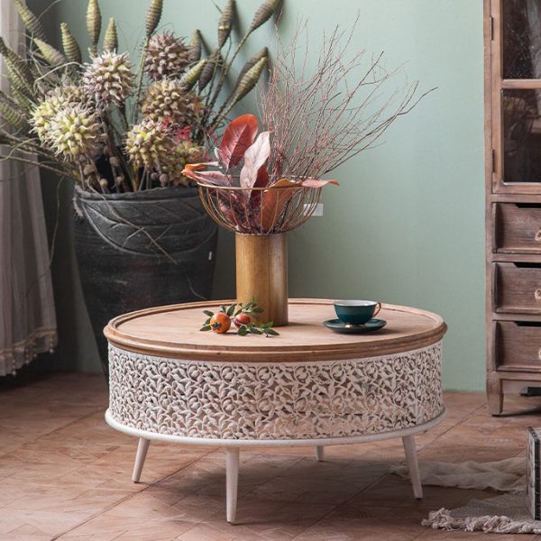 Traditional French Pattern Mesh Cylinder Pine Iron Side Table 1 - Tier For Living Room - Image 13
