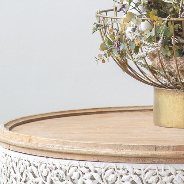Traditional French Pattern Mesh Cylinder Pine Iron Side Table 1 - Tier For Living Room - Image 7