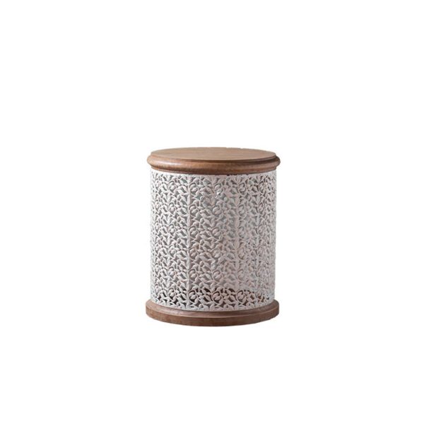 Traditional French Pattern Mesh Cylinder Pine Iron Side Table 1 - Tier For Living Room - Image 18