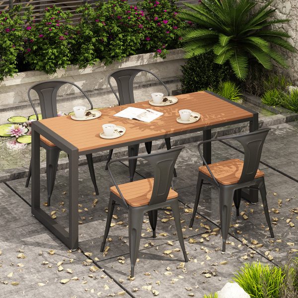 Contemporary Nordic Plastic Wood Iron Square Outdoor Dining Chair Backrest Stackable For Patio - Image 2