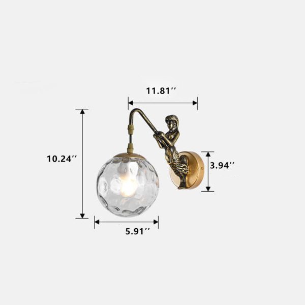 Vintage Rustic Mermaid Orb 1-Light Wall Sconce Lamp - Image 7