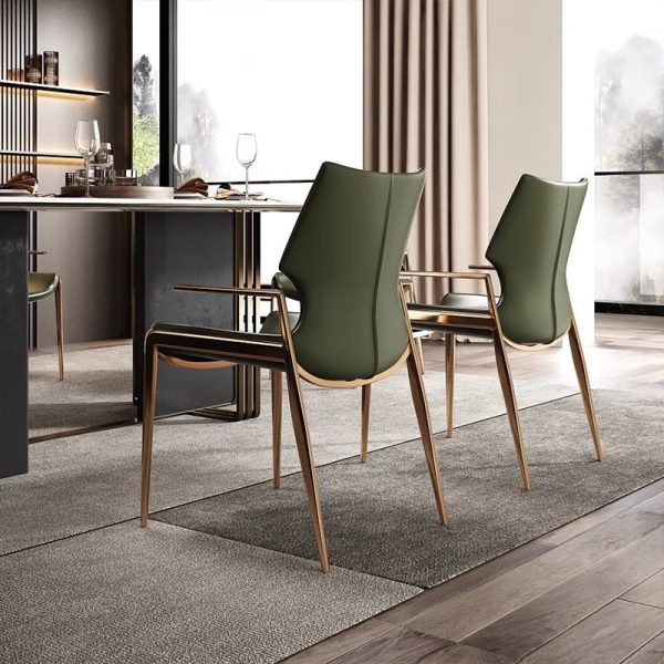 Modern Luxury Square Curved Surface PU Leather Stainless Steel Dining Chair Backrest Armrest For Dining Room - Image 10