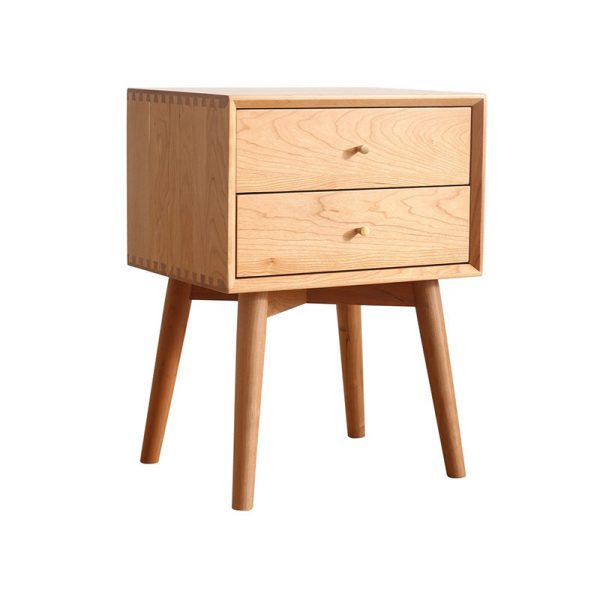 Contemporary Nordic Square Solid Wood Nightstand 2-Drawer For Bedroom - Image 14