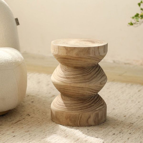 Traditional Vintage Round Column Wood End Table For Bedside - Image 17