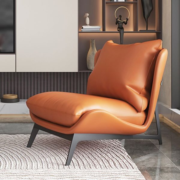 Contemporary Scandinavian Leather Velvet Cotton Latex Carbon Steel Square Accent Chair Backrest Footrest For Living Room - Image 2