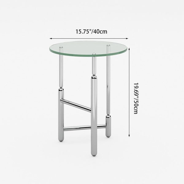 Modern Minimalist Cylinder Round Glass Iron End Table 1-Tier For Living Room - Image 4