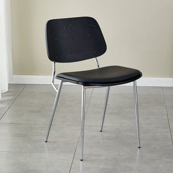 Contemporary Scandinavian Square Leather Metal Dining Chair Backrest Armless For Dining Room - Image 24