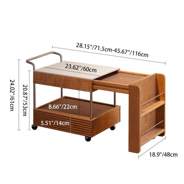Contemporary Japanese Removable Rectangle Solid Wood End Table 2-Tier For Living Room - Image 4