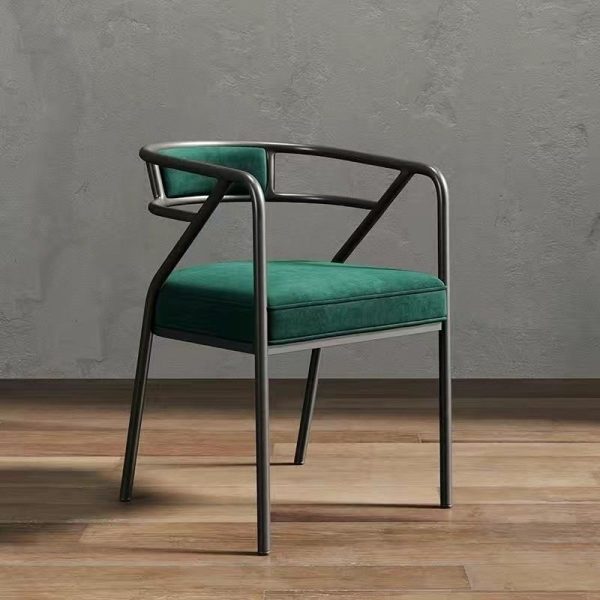 Contemporary Industrial Square Upholstered Suede Fabric Leather Iron Dining Chair Curved Backrest Armrest for Dining Room - Image 5
