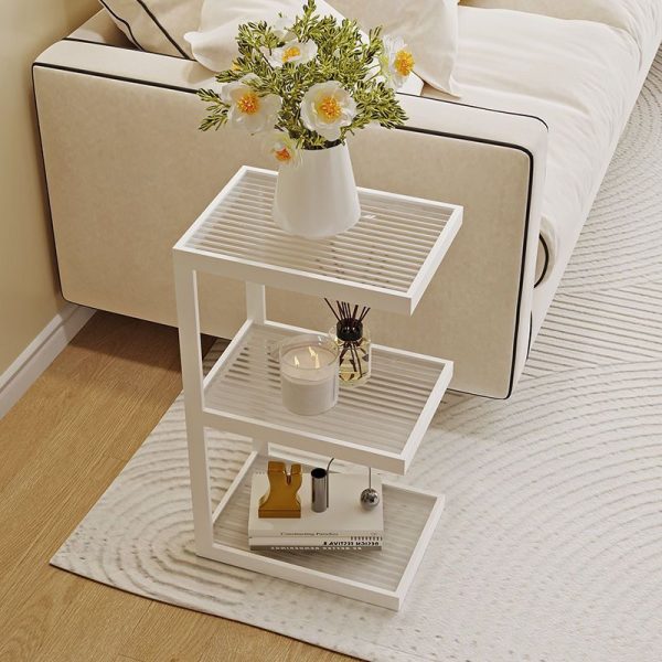 Modern Minimalist Rectangular Stripe Glass Iron Side Table 3/4 Tier For Living Room - Image 11