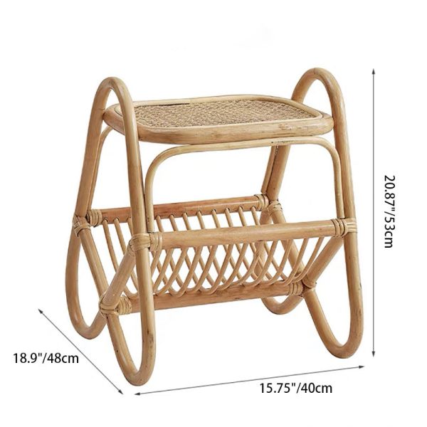 Traditional Japanese Weaving Rectangular Rattan Glass Side Table 2-Tier For Living Room - Image 6