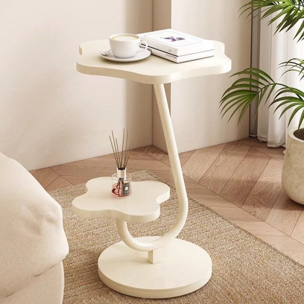 Modern Minimalist Floral Round Solid Wood Stainless Steel End Table 2-Tier For Living Room - Image 2