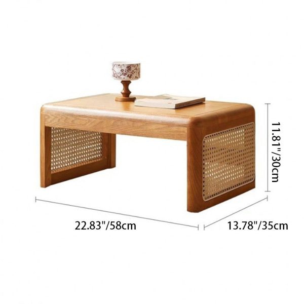 Traditional Japanese Rectangular Solid Wood Stainless Steel End Table 1-Tier For Living Room - Image 5