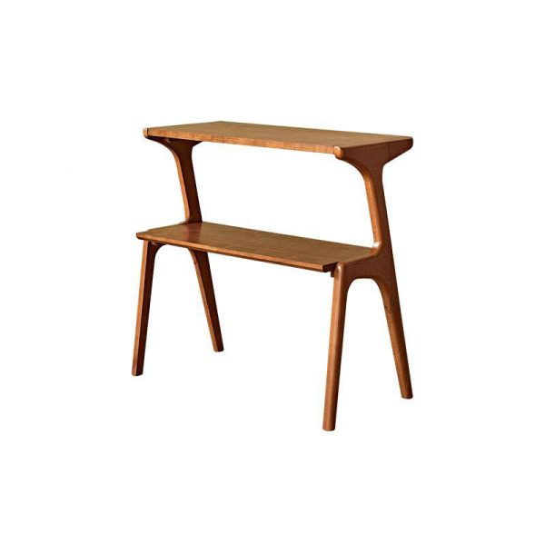 Contemporary Retro Rectangular Beech Rubber Wood Side Table 2-Tier For Living Room - Image 19
