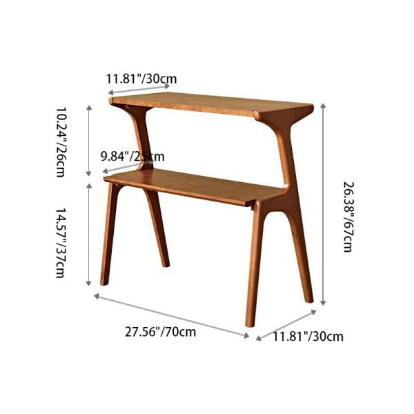 Contemporary Retro Rectangular Beech Rubber Wood Side Table 2-Tier For Living Room - Image 5