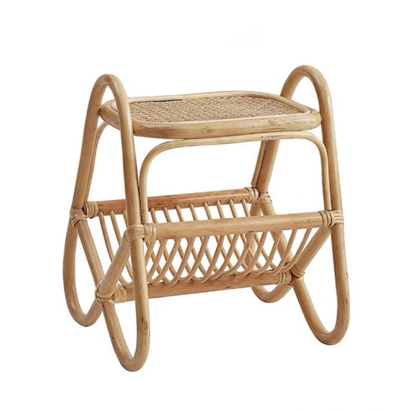 Traditional Japanese Weaving Rectangular Rattan Glass Side Table 2-Tier For Living Room - Image 23
