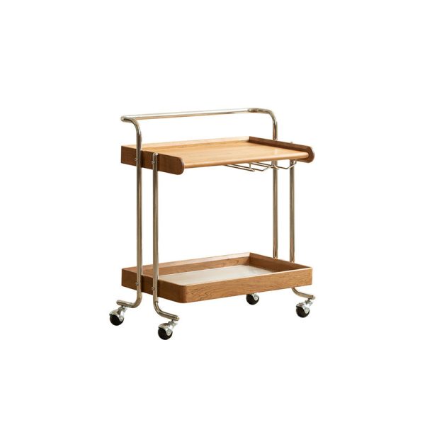 Traditional Vintage Rectangular Solid Wood Stainless Steel Side Table 2-Tier For Living Room - Image 17