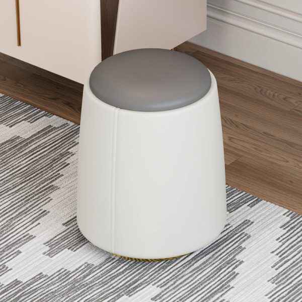 Modern Minimalist Cylinder Round Napa Leather Solid Wood Iron Vanity Stool Backless Armless For Bedroom - Image 13