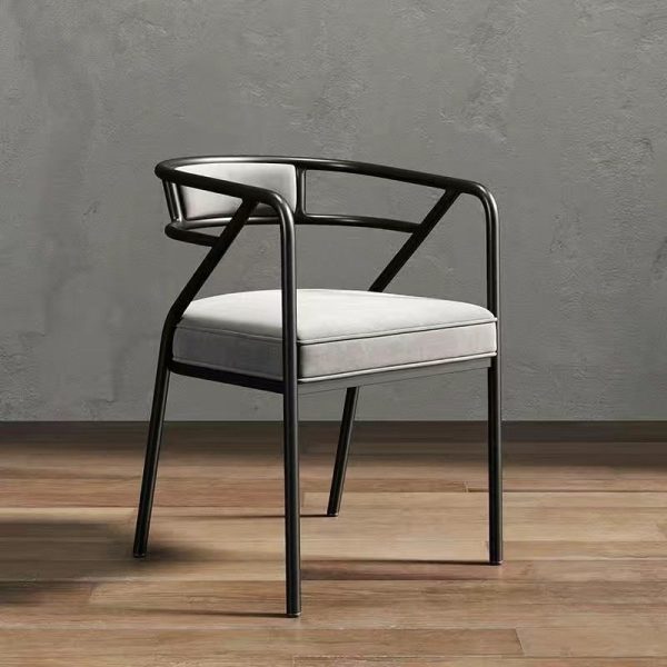 Contemporary Industrial Square Upholstered Suede Fabric Leather Iron Dining Chair Curved Backrest Armrest for Dining Room - Image 17