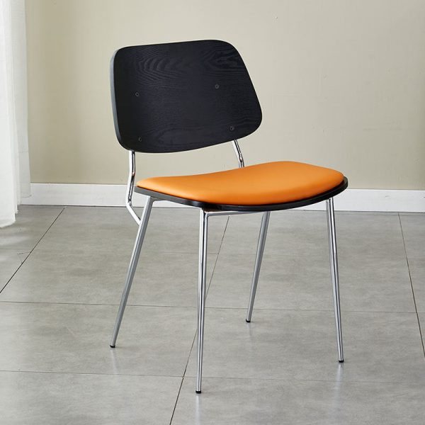 Contemporary Scandinavian Square Leather Metal Dining Chair Backrest Armless For Dining Room - Image 22