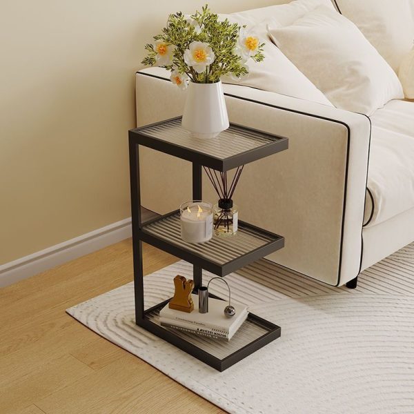 Modern Minimalist Rectangular Stripe Glass Iron Side Table 3/4 Tier For Living Room - Image 3