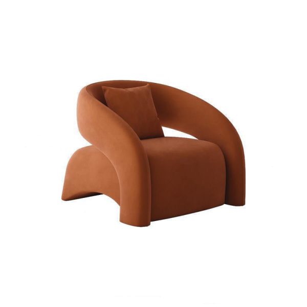 Modern Luxury Curved Square Leather Lambswool Fabric Wood Accent Chair Backrest Arm For Living Room - Image 10