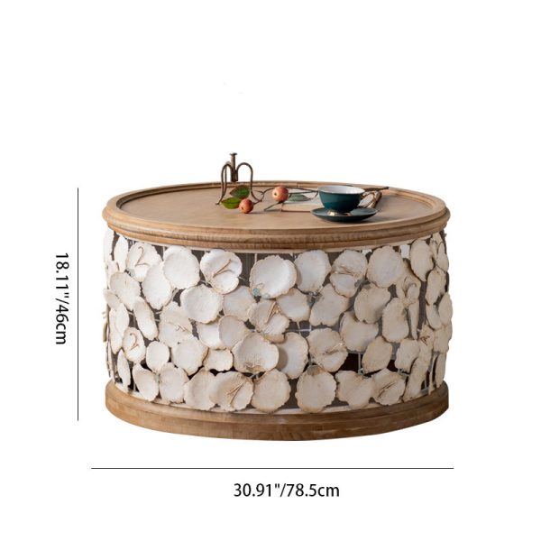 Modern Art Deco Round Petals Wood Iron Coffee Table 1-Tier For Living Room - Image 6