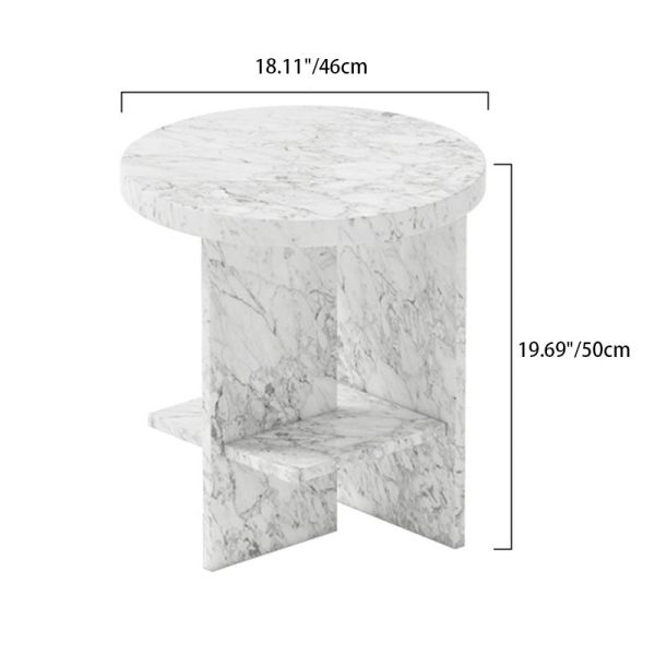 Contemporary Nordic Round Crossed Base Travertine Chrysoprase Side Table 2-Shelf For Bedside - Image 5