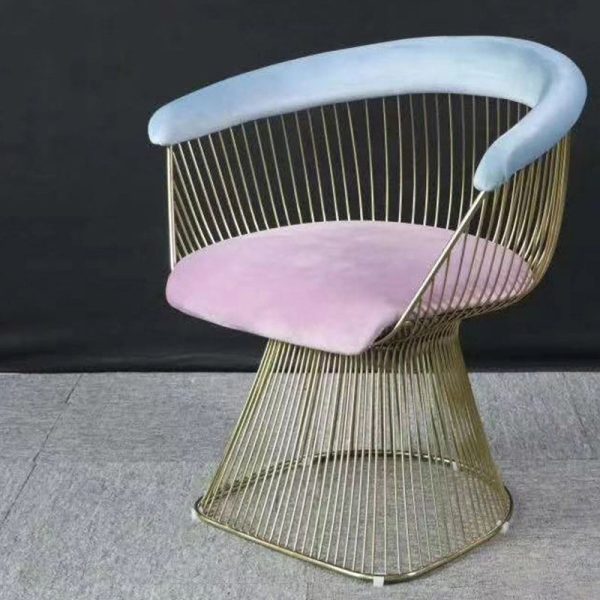 Modern Luxury Curve Hollow Oval Fabric Stainless Steel Accent Chair Backrest Arm For Living Room - Image 3