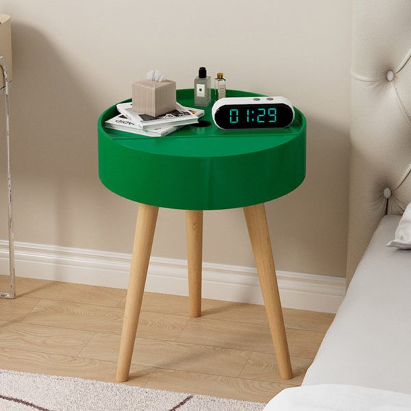 Modern Minimalist Round PP Wood Nightstand Mobile Phone Wireless Charging 1-Storage For Bedside - Image 2