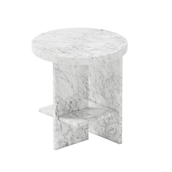 Contemporary Nordic Round Crossed Base Travertine Chrysoprase Side Table 2-Shelf For Bedside - Image 25
