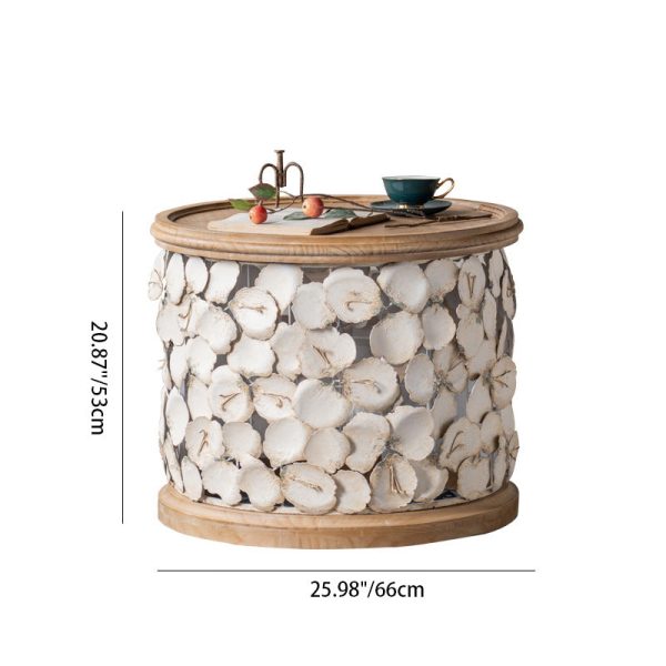 Modern Art Deco Round Petals Wood Iron Coffee Table 1-Tier For Living Room - Image 5