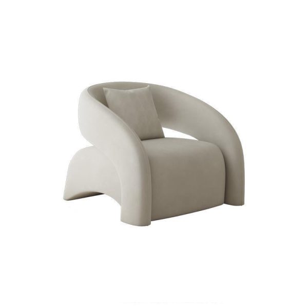 Modern Luxury Curved Square Leather Lambswool Fabric Wood Accent Chair Backrest Arm For Living Room - Image 11