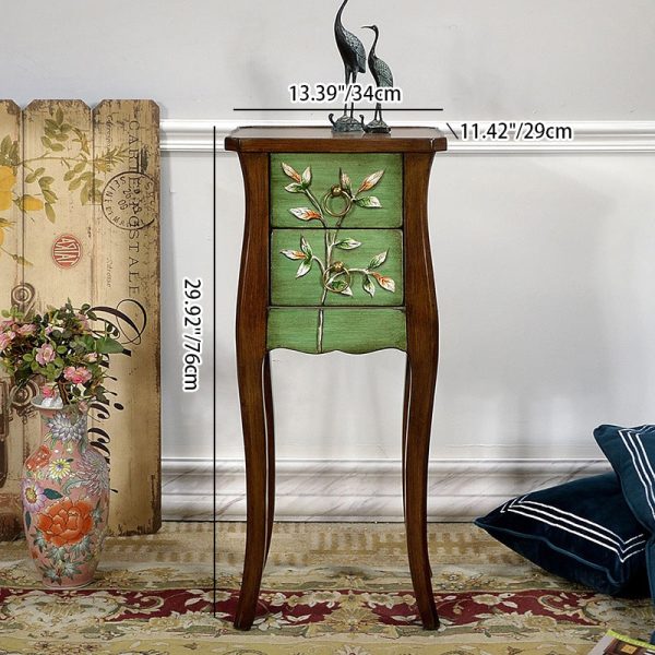 Traditional European Square Round Flower Painted Birch Rubber Wood MDF Metal Side Table 2-Drawer For Living Room - Image 6