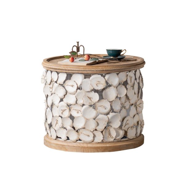 Modern Art Deco Round Petals Wood Iron Coffee Table 1-Tier For Living Room - Image 23