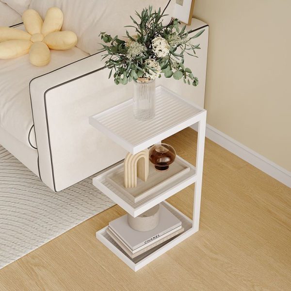 Modern Minimalist Rectangular Stripe Glass Iron Side Table 3/4 Tier For Living Room - Image 2