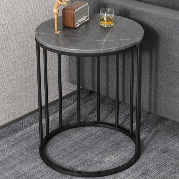 Modern Eclectic Round Rock Slab Steel End Table 1-Tier For Living Room - Image 2