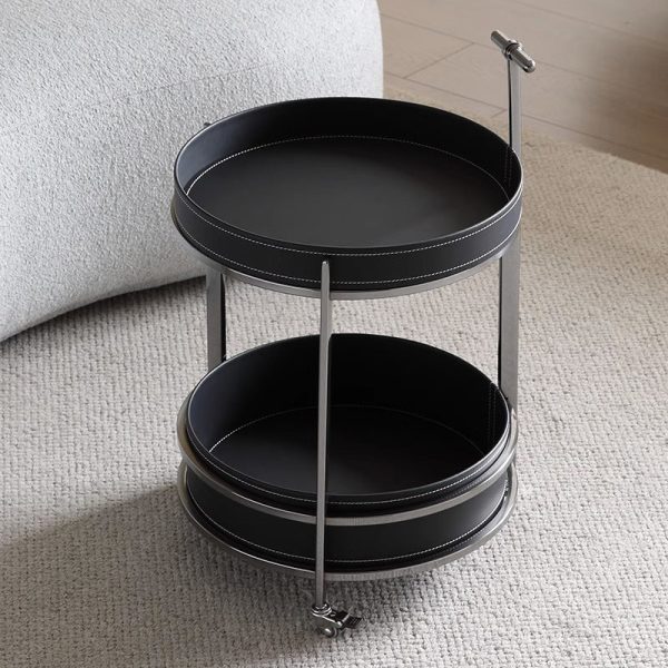 Modern Luxury Round Leather Stainless Steel End Table 2-Tier For Living Room - Image 10