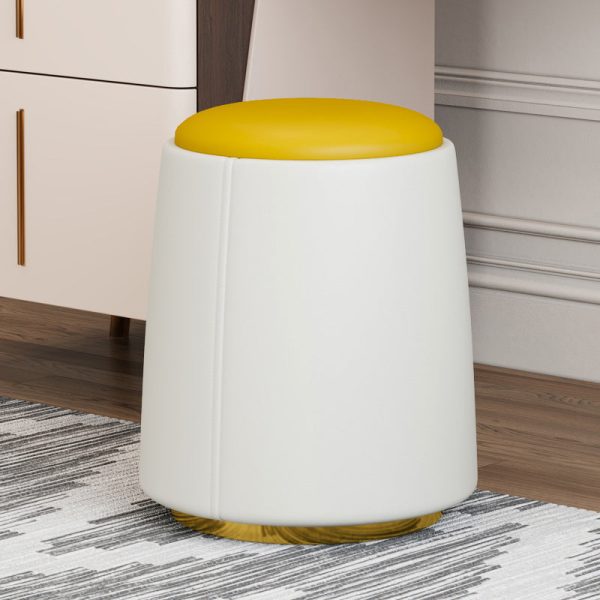 Modern Minimalist Cylinder Round Napa Leather Solid Wood Iron Vanity Stool Backless Armless For Bedroom - Image 14