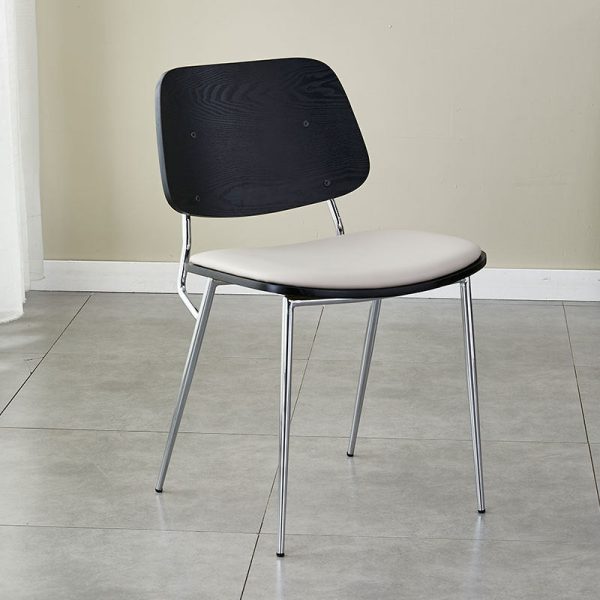 Contemporary Scandinavian Square Leather Metal Dining Chair Backrest Armless For Dining Room - Image 20