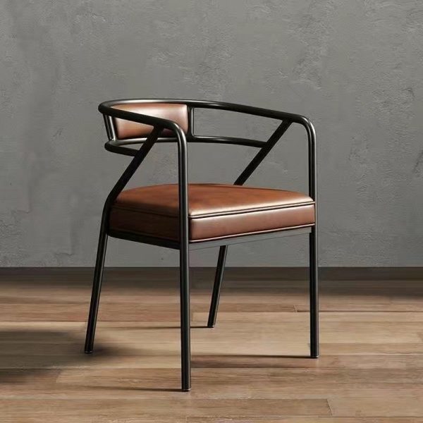 Contemporary Industrial Square Upholstered Suede Fabric Leather Iron Dining Chair Curved Backrest Armrest for Dining Room - Image 19