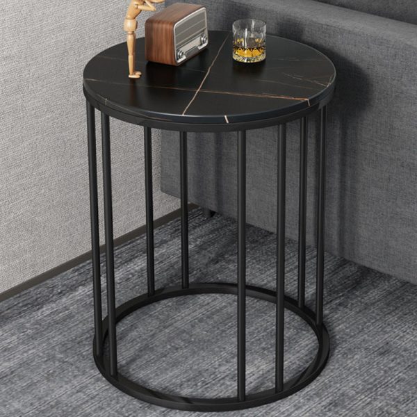 Modern Eclectic Round Rock Slab Steel End Table 1-Tier For Living Room - Image 3
