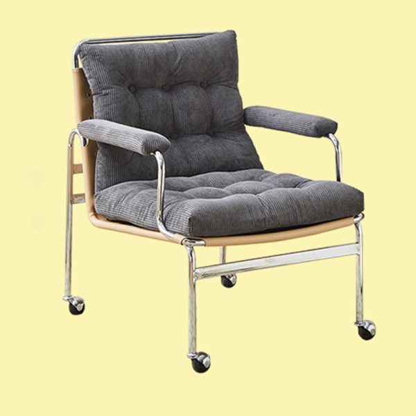 Contemporary Nordic Rectangular Checkered Upholstered Corduroy Leather Stainless Steel Accent Chair For Living Room - Image 20
