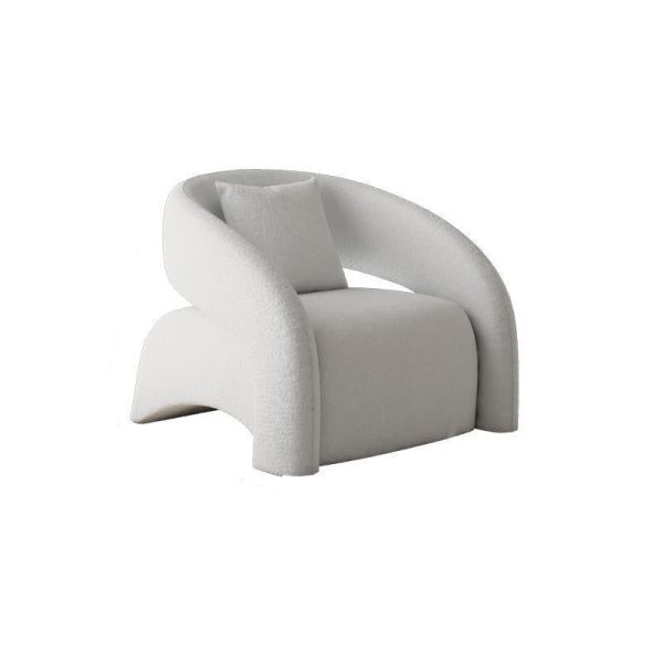 Modern Luxury Curved Square Leather Lambswool Fabric Wood Accent Chair Backrest Arm For Living Room - Image 12