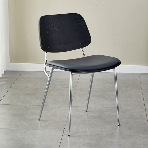 Contemporary Scandinavian Square Leather Metal Dining Chair Backrest Armless For Dining Room - Image 25