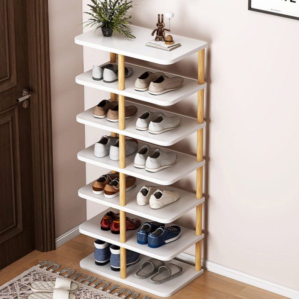 Modern Minimalist Rectangular Cylinder PVC Wood Shoe Storage 6/7 Tier For Entryways - Image 3