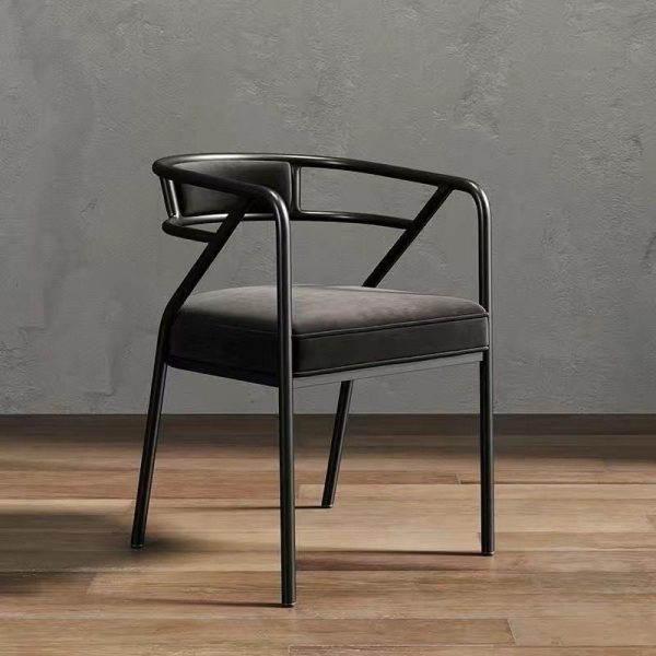 Contemporary Industrial Square Upholstered Suede Fabric Leather Iron Dining Chair Curved Backrest Armrest for Dining Room - Image 20
