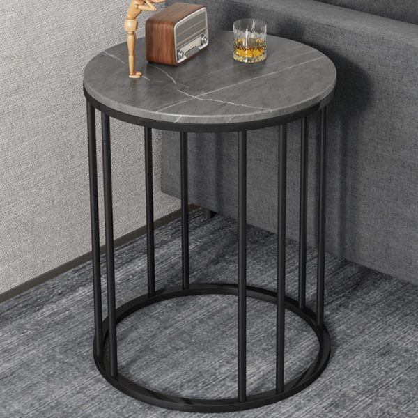 Modern Eclectic Round Rock Slab Steel End Table 1-Tier For Living Room - Image 7